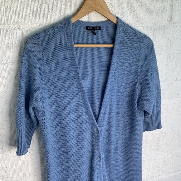 Eileen Fisher Blue Button Double Pocket Angora Cashmere Wool Duster Cardigan S - Picture 2 of 5